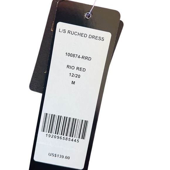 Bebe Long Sleeve Rio Red Ruched Dress - Picture 6 of 6